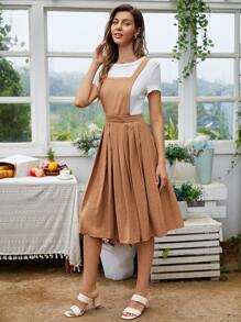 Vestido overol bajo fruncido sin camiseta - Camel - Ver 2