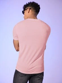 Manfinity NiteLyfe Men V-neck Solid Tee - Baby Pink - View 2