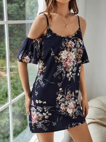 SHEIN Clasi Đầm Hoa Boho - Màu xanh hải quân - Xem 3