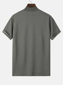 Manfinity Homme Men Figure Embroidery Mock Neck Tee - Grey - View 2