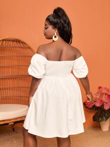 Slaydiva Plus Off Shoulder Puff Sleeve Dress - White - View 2