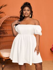 Slaydiva Plus Off Shoulder Puff Sleeve Dress - White - View 3