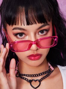 ROMWE Rectangle Frame Fashion Glasses - Hot Pink - View 1