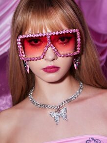 ROMWE Gafas De Moda Con Decoración De Diamantes De Imitación Para Fiesta - Rosa - Ver 1