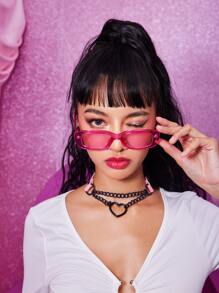ROMWE Rectangle Frame Fashion Glasses - Hot Pink - View 2