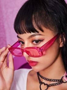 ROMWE Rectangle Frame Fashion Glasses - Hot Pink - View 3