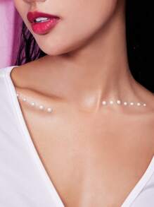 Sweetness 1 hoja Pegatina de tatuaje de ojo con perla artificial - Blanco - Ver 1