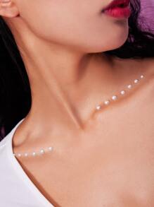 Sweetness 1 hoja Pegatina de tatuaje de ojo con perla artificial - Blanco - Ver 2