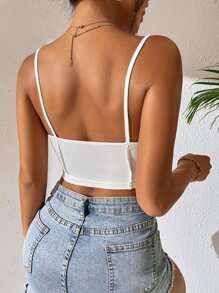 SHEIN PETITE 褶邊胸部褶皺吊帶上衣 - 白色 - 查看 2