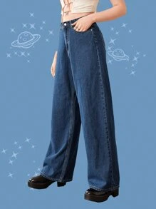 ROMWE Street Life Jeans de pierna ancha - Azul lavado oscuro - Ver 1