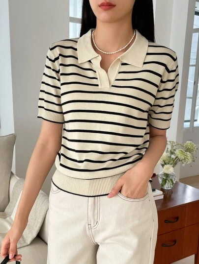 DAZY Mẫu sọc Chải Chi tiết Knit ngọn