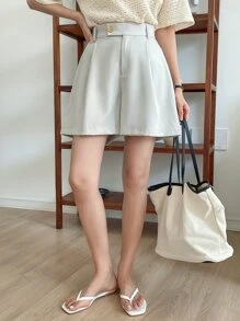 DAZY 摺紋細節寬腿短褲 - 淺灰色 - 查看 7