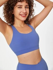GLOWMODE FeatherFit™ Crossover Strap Sports Bra Gym - Periwinkle Blue - View 9