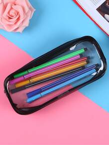 1pc Clear Pencil Case - Black - View 2