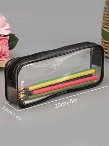 1pc Clear Pencil Case - Black - View 3