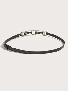 鉚釘和鏈條裝飾皮帶 - 黑色 - 查看 3