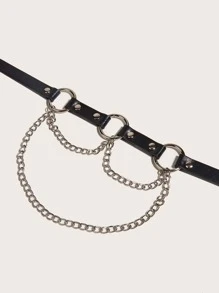鉚釘和鏈條裝飾皮帶 - 黑色 - 查看 4