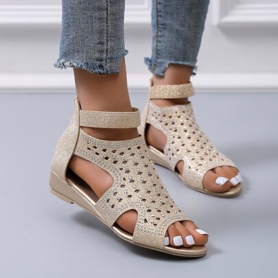 Rhinestone Detail Flat Ankle Strap Sandals
