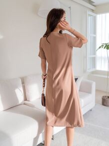 DAZY Solid Tie Side Dress - Apricot - View 2