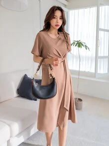 DAZY Solid Tie Side Dress - Apricot - View 6