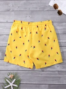 Surfspeed Quần bơi nam họa tiết chim ngẫu nhiên có dây rút ở eo, quần short đi biển, đi nghỉ, phong cách Hawaii - Màu vàng - Xem 2