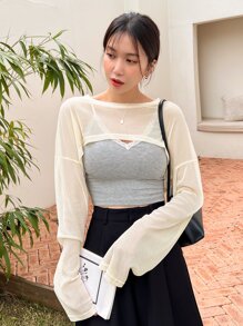 DAZY 1 Miếng Thả vai Siêu Crop Top - Màu be - Xem 1