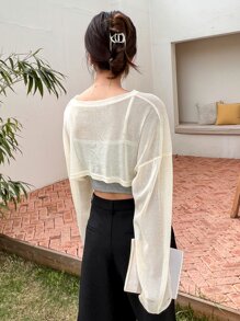 DAZY 1 Miếng Thả vai Siêu Crop Top - Màu be - Xem 2