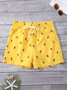 Surfspeed Quần bơi nam họa tiết chim ngẫu nhiên có dây rút ở eo, quần short đi biển, đi nghỉ, phong cách Hawaii - Màu vàng - Xem 5
