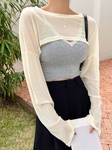 DAZY 1 Miếng Thả vai Siêu Crop Top - Màu be - Xem 5