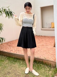 DAZY 1 Miếng Thả vai Siêu Crop Top - Màu be - Xem 8
