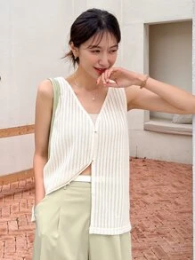 DAZY 單排扣坦克上衣,無胸圍 - 米色 - 查看 3