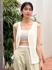 DAZY 單排扣坦克上衣,無胸圍 - 米色 - 查看 4