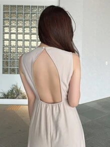 DAZY Business Casual Solid Color Sleeveless Backless Wide Leg Jumpsuit Women Jumpsuits - Apricot - View 7