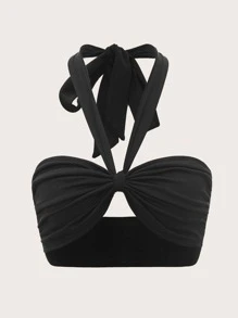 SHEIN ICON Áo hai dây Lộ Lưng Buộc lại Nếp gấp Phần Ngực màu trơn Gợi cảm - màu đen - Xem 1