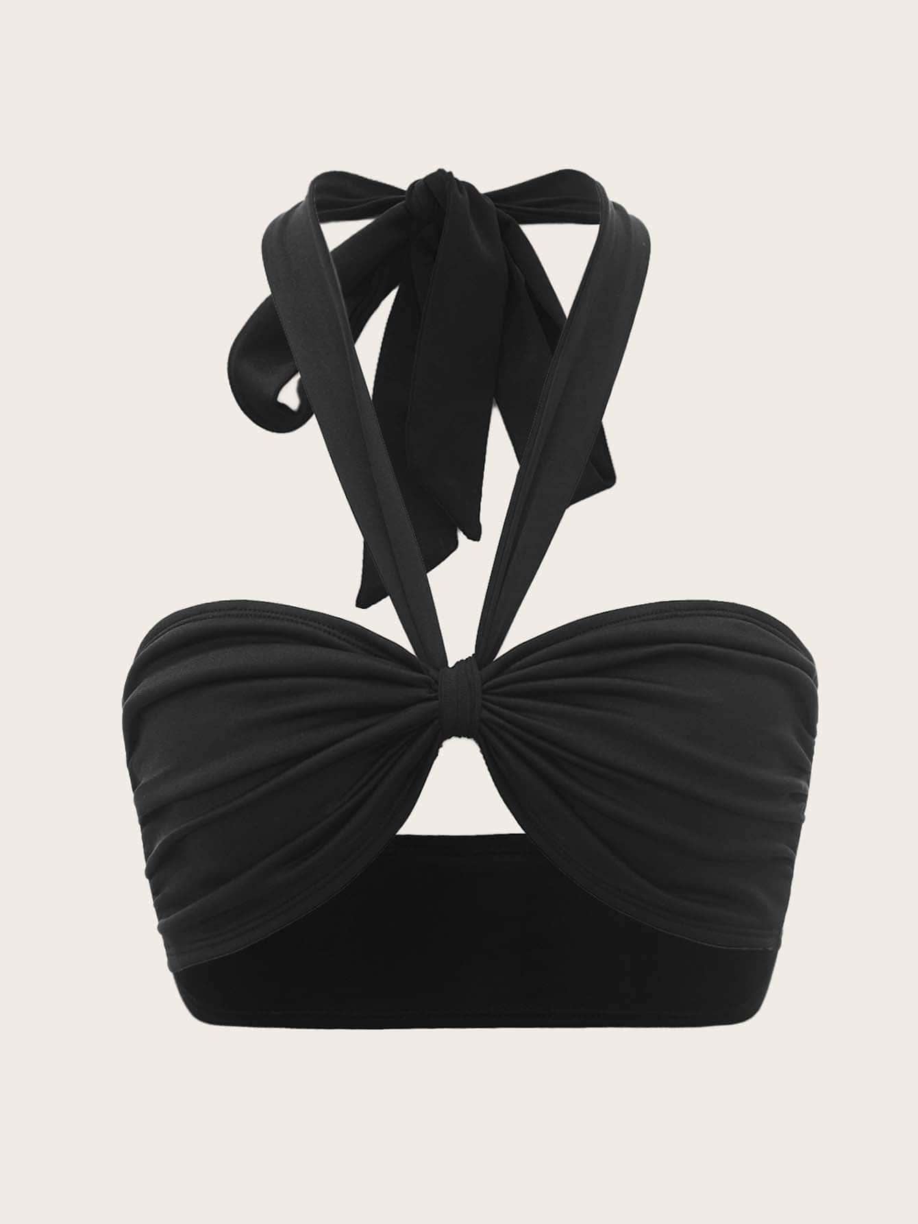 SHEIN ICON Áo hai dây Lộ Lưng Buộc lại Nếp gấp Phần Ngực màu trơn Gợi cảm - màu đen - Xem 1