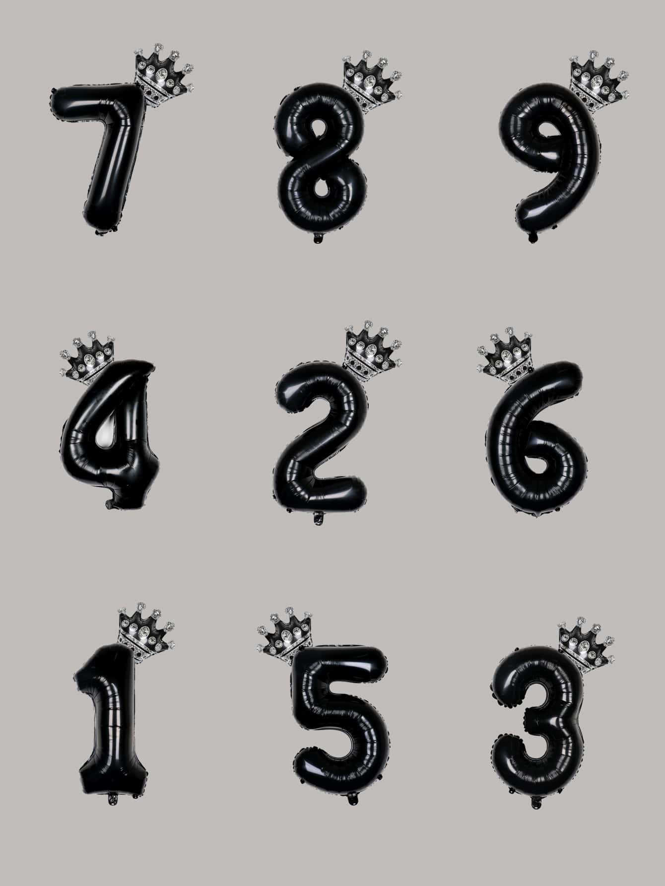 2pcs 32Inch Black Digital Crown Balloon, Aluminum Foil Polyester Film