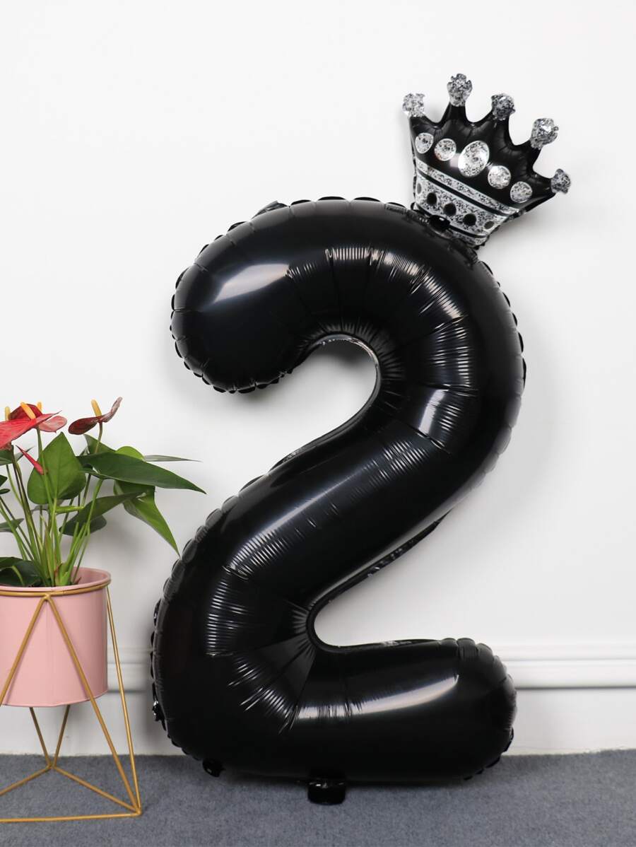 2pcs 32Inch Black Digital Crown Balloon, Aluminum Foil Polyester Film