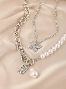 2pcs Butterfly Charm Necklace - Silver - View 6