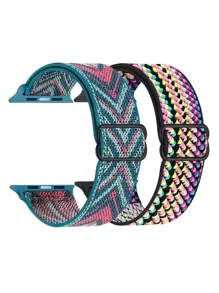 2 件/包可调节尼龙运动环带表带兼容 Apple Watch - 彩色 - 查看 1