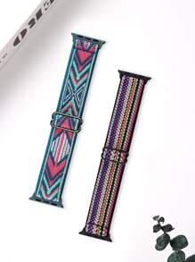 2 件/包可调节尼龙运动环带表带兼容 Apple Watch - 彩色 - 查看 2