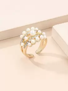 1pc Elegant Faux Pearl & Rhinestone Luxury Ring, Suitable For Women's Daily Wear - White - View 2