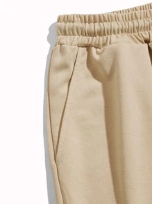 ROMWE MEN 男士卡通鴨圖案抽繩短褲 - 杏色 - 查看 5