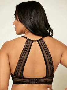 LUVLETTE Bralette triangular con recortes y contraste de encaje sin aros - Negro - Ver 9