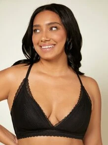 LUVLETTE Bralette triangular con recortes y contraste de encaje sin aros - Negro - Ver 8