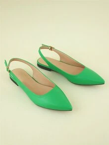 Buckle Detail Slingback Flats - Green - View 3
