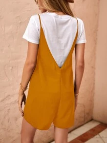 Pocket Patched Cami Romper Without Top - Orange - View 2