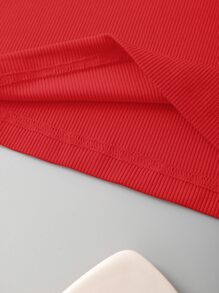 SHEIN EZwear Rib-knit Crop Tank Top - Red - View 3
