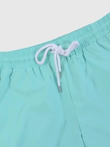 Manfinity Homme Men Solid Lapel Collar Shirt & Shorts Without Tee - Mint Blue - View 4