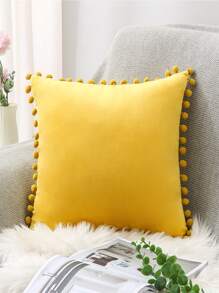 小絨球邊靠墊套不附帶墊芯 - 黃色 - 查看 6