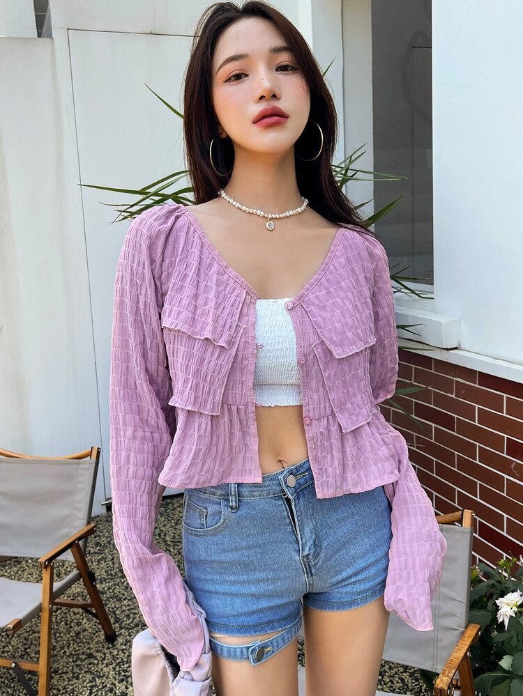 Puff Sleeve Layered Trim Blouse